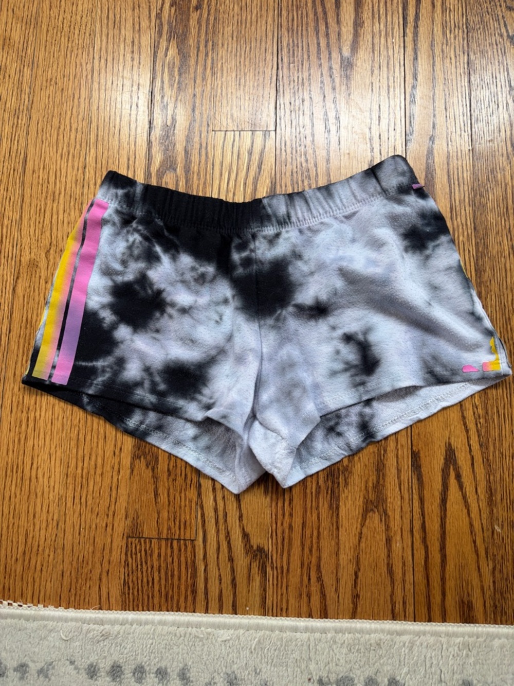 Tie-Dye Black & White Women’s Athletic Shorts with Pink Accent